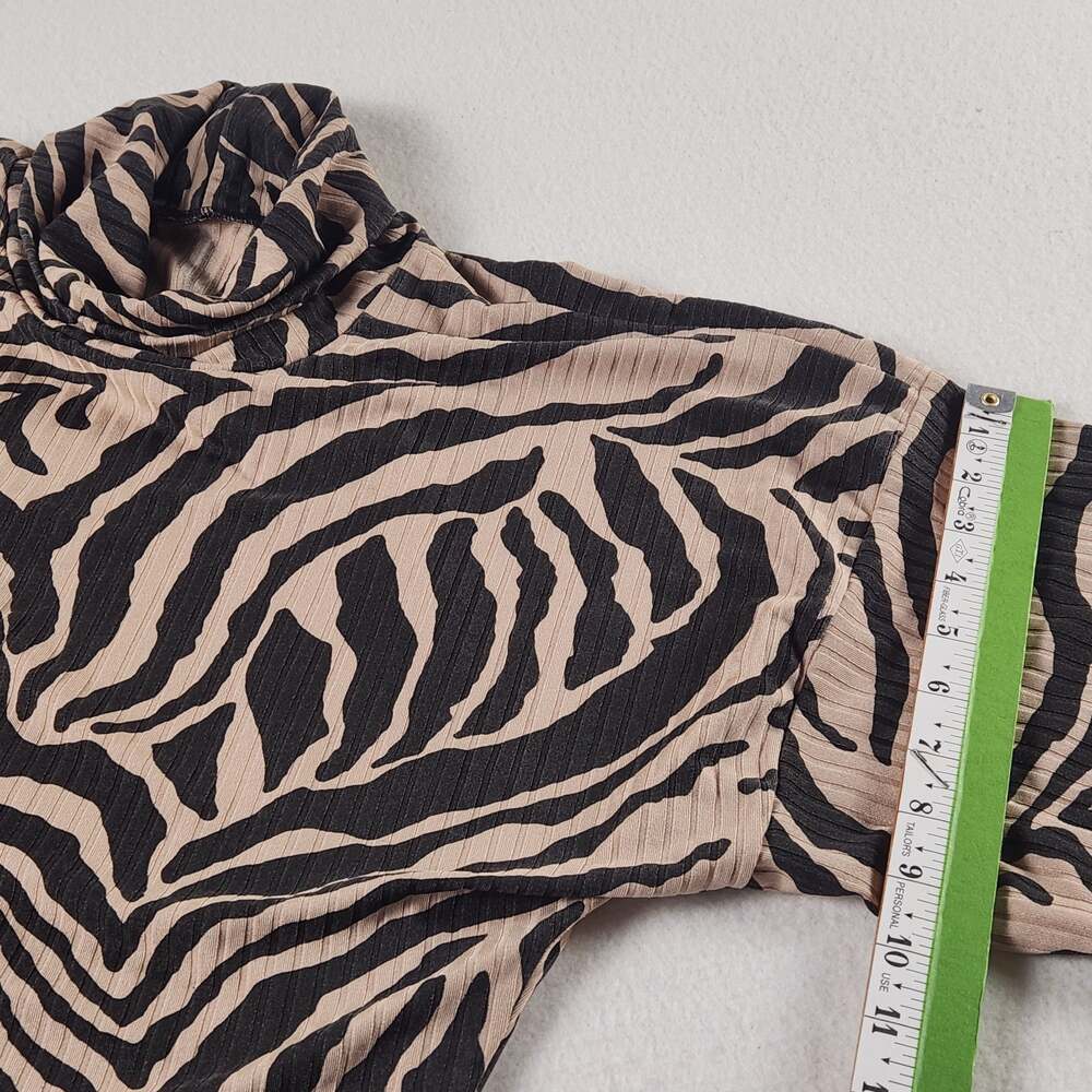 PRETTYLITTLETHING Beige/Black Zebra Animal Print Knit Turtleneck Pullover 8 - Picture 3 of 3